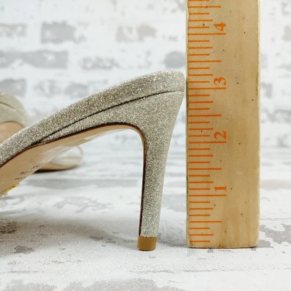 Stuart Weitzman Golden Glitter Heeled Slide Sandals E567 - Picture 8 of 12